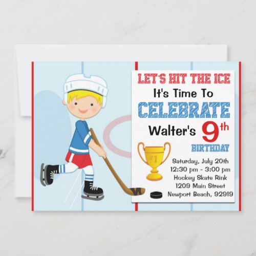 Hockey Birthday Party Invitation Blonde Hair