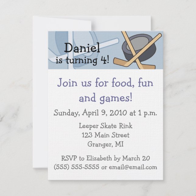 Hockey Birthday Party Invitations 4.25 in (Front)