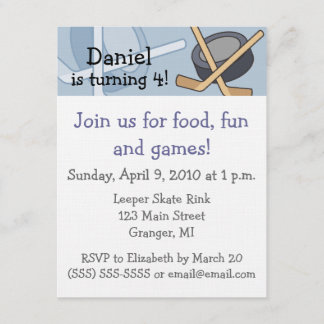 Hockey Birthday Party Invitations 4.25 in