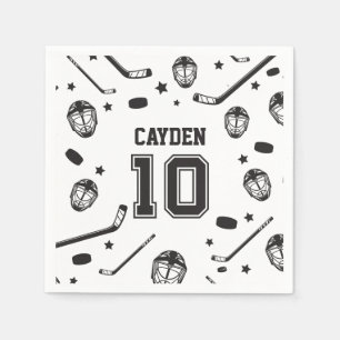 Hockey black and White 10th Birthday Napkins