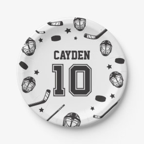 Hockey black and White 10th Birthday Paper Plates