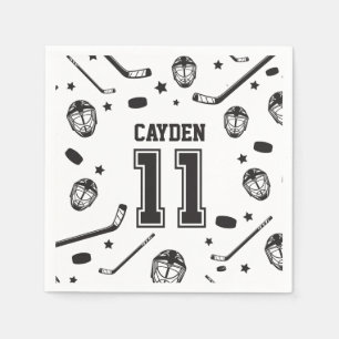 Hockey black and White 11th Birthday Napkins