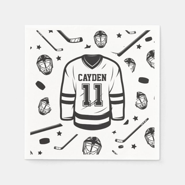 Hockey black and White 11th Birthday Napkins (Front)