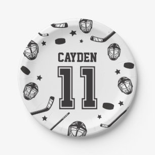 Hockey black and White 11th Birthday Paper Plates
