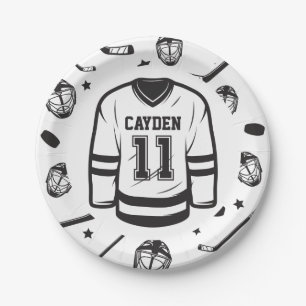 Hockey black and White 11th Birthday Paper Plates