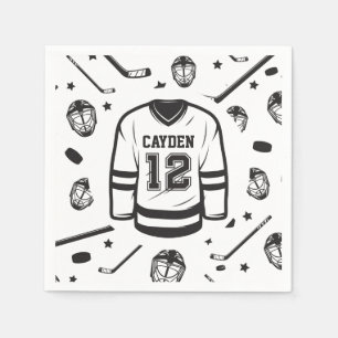 Hockey black and White 12th Birthday Napkins