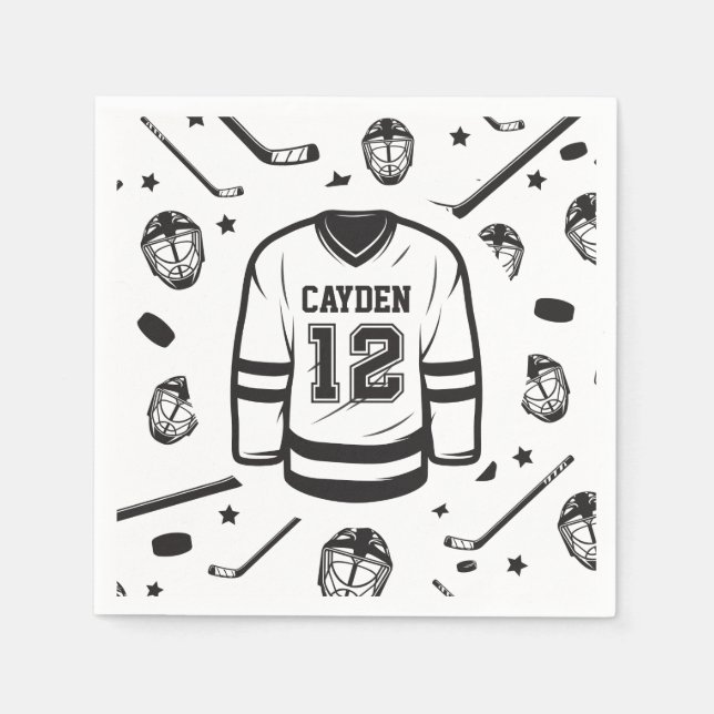 Hockey black and White 12th Birthday Napkins (Front)