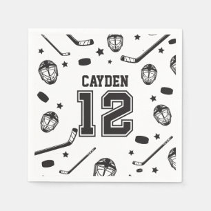 Hockey black and White 12th Birthday Napkins