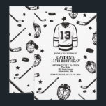 Hockey black and White 13th Birthday Invitation<br><div class="desc">Black and White Hockey 13th Birthday.</div>