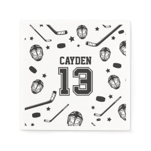 Hockey black and White 13th Birthday Napkins