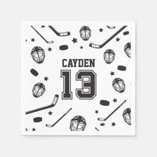 Hockey black and White 13th Birthday Napkins