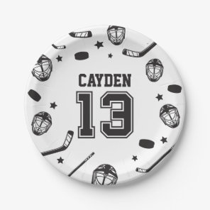 Hockey black and White 13th Birthday Paper Plates