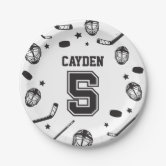 Hockey black and White 7th Birthday Paper Plates