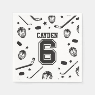 Hockey black and White 6th Birthday Napkins