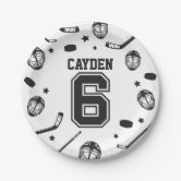 Hockey black and White 7th Birthday Paper Plates