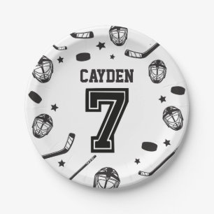 Hockey black and White 7th Birthday Paper Plates