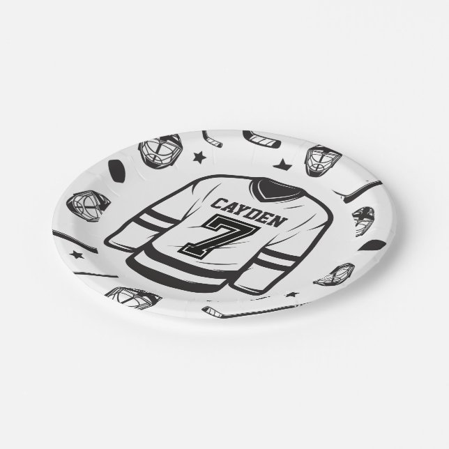Hockey black and White 7th Birthday Paper Plates