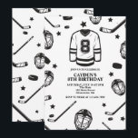 Hockey black and White 8th Birthday Invitation<br><div class="desc">Black and White Hockey 8th Birthday.</div>