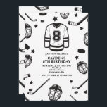 Hockey black and White 8th Birthday Invitation<br><div class="desc">Black and White Hockey 8th Birthday.</div>