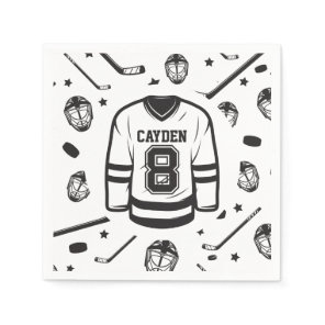 Hockey black and White 8th Birthday Napkins