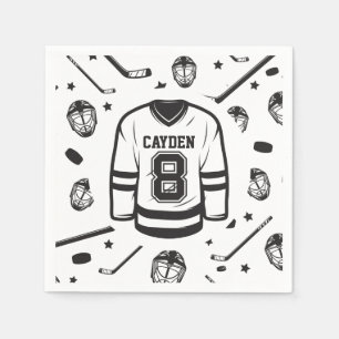 Hockey black and White 8th Birthday Napkins