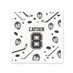 Hockey black and White 8th Birthday Napkins