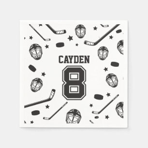 Hockey black and White 8th Birthday Napkins