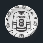 Hockey black and White 8th Birthday Paper Plates<br><div class="desc">Black and White Hockey 8th Birthday plates. Jersey.</div>