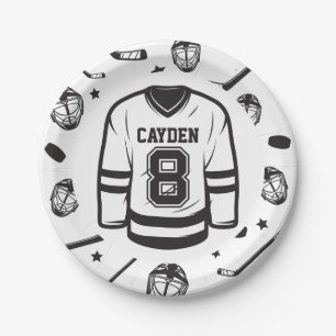 Hockey black and White 8th Birthday Paper Plates