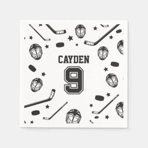 Hockey black and White 9th Birthday Napkins