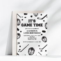 Hockey black and White Birthday Invitation