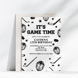 Hockey black and White Birthday Invitation