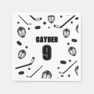 Hockey black and White Birthday Napkins