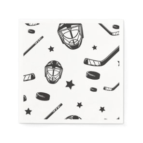 Hockey black and White Birthday Napkins
