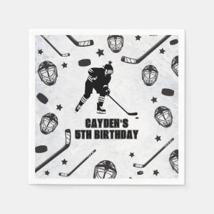 Hockey black and White Birthday Napkins