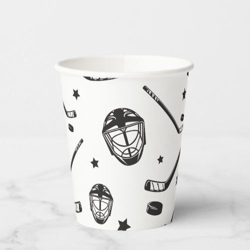 Hockey black and White Birthday Paper Cups