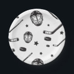 Hockey black and White Birthday Paper Plates<br><div class="desc">Black and White Hockey Birthday.</div>