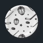 Hockey black and White Birthday Paper Plates<br><div class="desc">Black and White Hockey Birthday.</div>