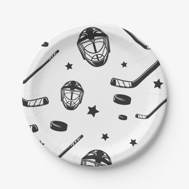 Hockey black and White Birthday Paper Plates (Front)