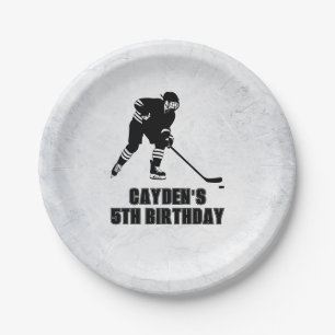 Hockey black and White Birthday Paper Plates
