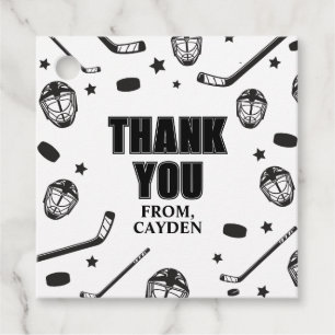 Hockey black and White Birthday Thank You Favor Tags
