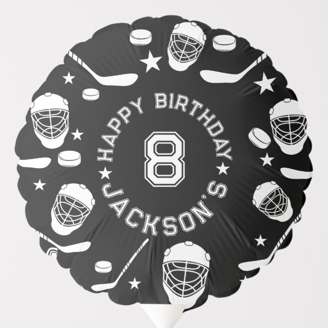 Hockey black and White Themed Kids Birthday Party Balloon (Front)
