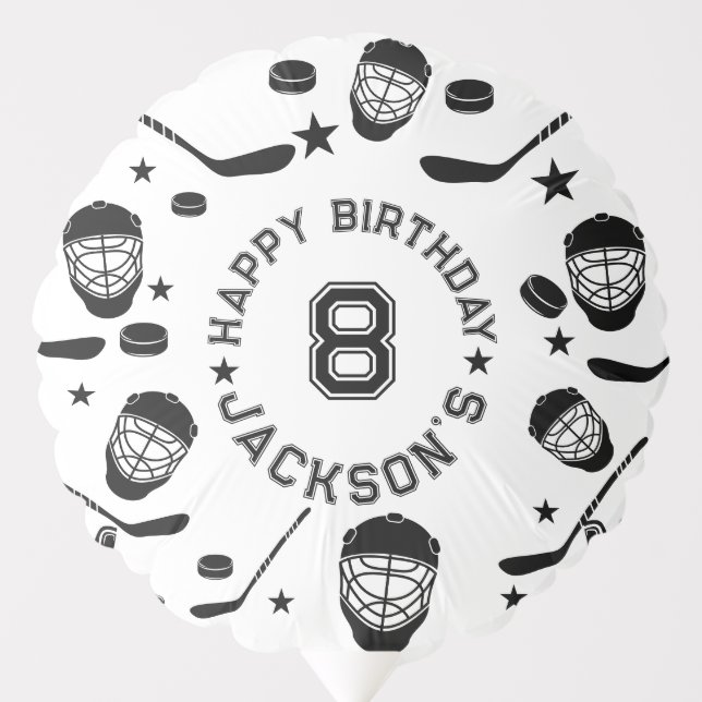 Hockey black and White Themed Kids Birthday Party Balloon (Front)