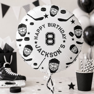 Hockey black and White Themed Kids Birthday Party Balloon