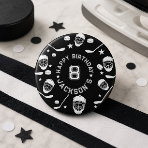 Hockey black and White Themed Kids Birthday Party Button