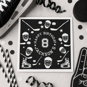 Hockey black and White Themed Kids Birthday Party Napkins