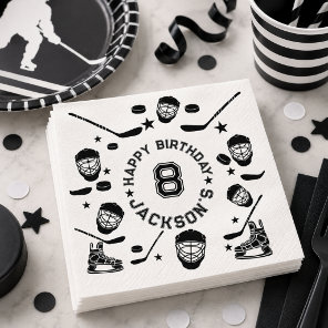 Hockey black and White Themed Kids Birthday Party Napkins