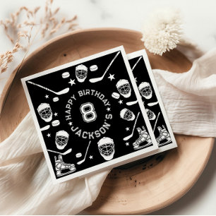 Hockey black and White Themed Kids Birthday Party Napkins