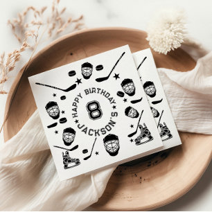 Hockey black and White Themed Kids Birthday Party Napkins
