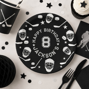 Hockey black and White Themed Kids Birthday Party Paper Plates